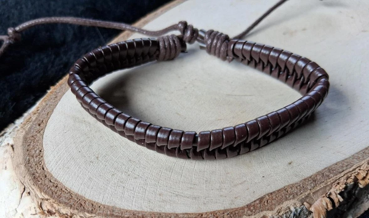 bruin leren gevlochten armband nr.03